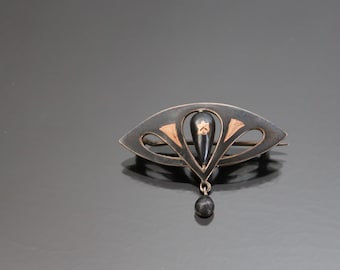 Art Nouveau Niello Geometric 800 Silver Brooch. Antique Jugendstil  Pin