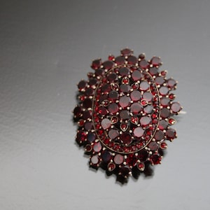 XL Victorian Bohemian Garnet Pendant Brooch. Antique Rose Cut.