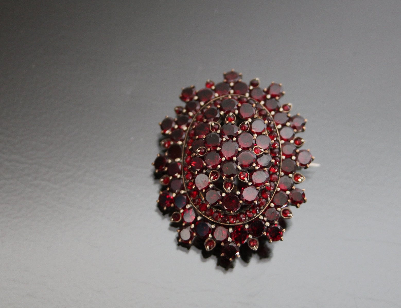 XL Victorian Bohemian Garnet Pendant Brooch. Antique Rose Cut.