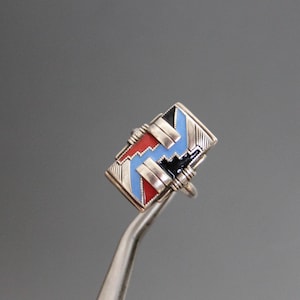 Art Deco Enamel Ring. 800 Silver, Antique Modernist, Size 6