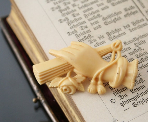 victorian carved ivory hand brooch