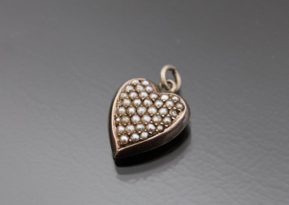 Antique Victorian Puffy Heart Locket. Pearl Pave C