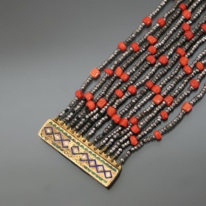 Georgian Cut Steel, Coral And Enamel Choker Necklace. Anique Collier Du Chien