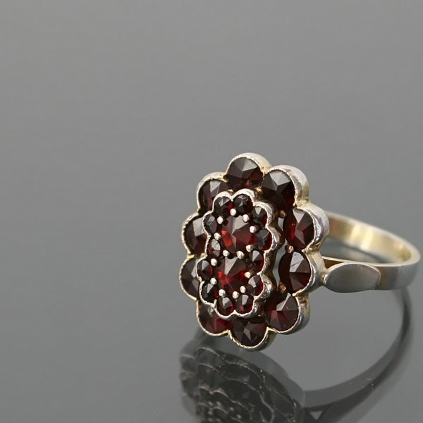 Art Deco Bohemian Garnet 900 Silver Gilt Ring. Size 7 1/2  Jewelry, Vintage, Rings