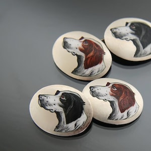 Art Deco Enamel Hunting Dog 650 Silver Cufflinks.  Pointer. Jewelry, Vintage, Fine