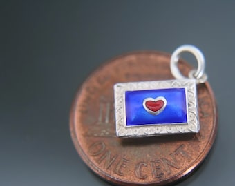 Antique Tiny Rebus Pendant Charm. 800 Silver, Enamel. Austro Hungarian Heart.