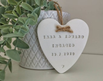 Personalised Engagement Gift, Gift For Couples, Engagement Sign, Wedding Gift, Gift For Bride, Clay Heart Decoration from Willow Rae Designs