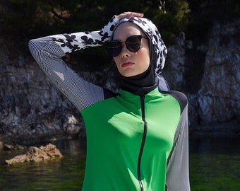 BURKINI, Burkini Swimwear, Modest Swimsuit, Islamic Swimwear Bomber Green One-Top Swimsuit