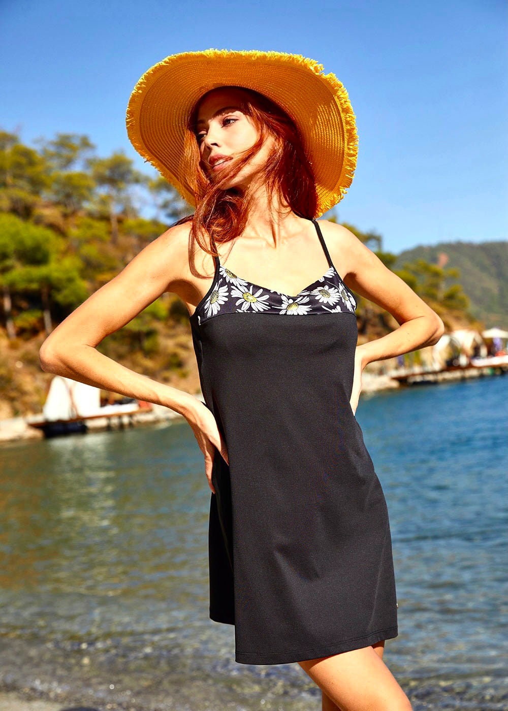 Modest Swim Dress One Piece Skirted Swimwear With Daisy Print Etsy