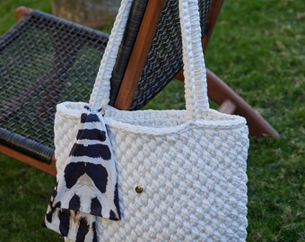 Hand Made Knitted Beach Bag - Leopard