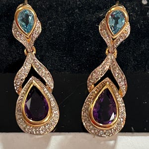 Vintage Swarovski Amethyst and Bluesky Topaz dangle earrings