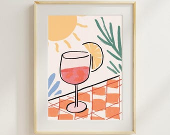 sunny spritz cocktail wall art printable, bar cart decor, colorful drink print, summer kitchen wall art, retro style poster