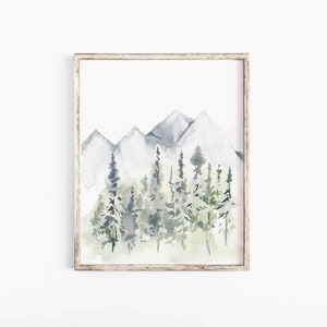 Watercolor Forest, Watercolor Mountains, Watercolor Pine Trees, Minimalist Forest, Woodland Watercolor, Watercolor Nursery, Mountains print