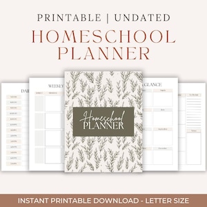 Planificador botánico para educación en casa imprimible / PDF digital sin fecha / Organizador inspirado en la naturaleza / Tamaño carta / Diseño minimalista