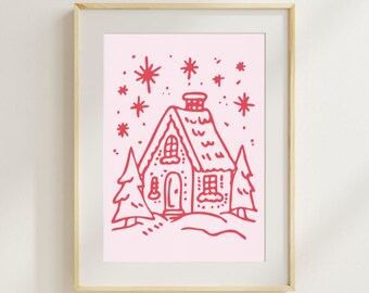 Gingerbread House Printable Wall Art Christmas Illustration
