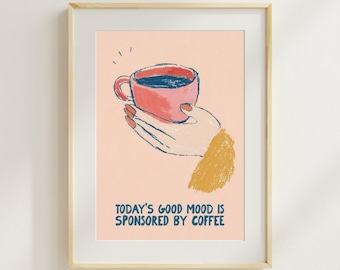 Arte de parede para cafeteria, pôster aconchegante para cozinha, pôster retrô de café (download digital)