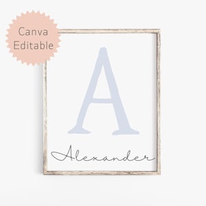 Monograma de letras personalizado, arte de pared imprimible para habitación de bebé, decoración para habitación de bebé, decoración para cuna