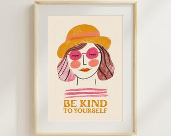 be kind to yourself wall art printable, self care quote print, mental health decor, positive affirmation wall art, modern poster