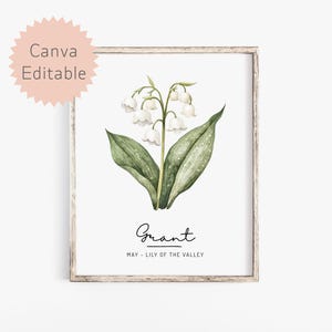 May Lily of the Valley Birth Flower, Custom Name Digital Art Print, Floral Wall Decor, Custom Gift for Birthdays, Nursery Wall Decor