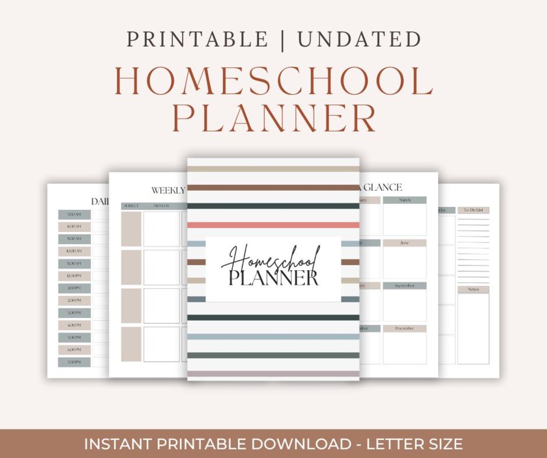 Homeschool Planner Printable | Striped Cover Undated PDF | Minimalist ...