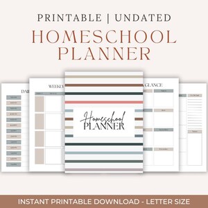Planificador de educación en casa imprimible / Tapa a rayas (PDF sin fecha) / Organizador minimalista para educación en casa / Tamaño carta / Descarga digital
