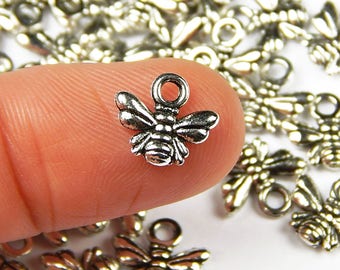 25/50 Pcs - 10x11mm Tibetan Silver Bee Charms - Honey Bee - Silver Charms - Jewelry Supplies - Craft Supplies - Silver Findings