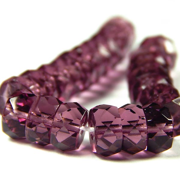 20 Pcs - 5x8mm Transparent Amethyst Faceted Czech Glass Disc Beads - Rondelle Beads - Spacer Beads - Jewelry Supplies