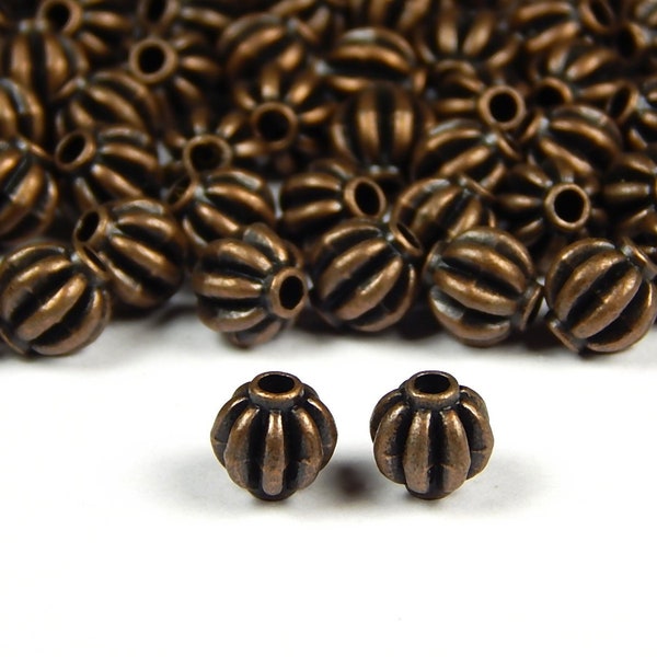 25 Pcs - 8mm Copper Spacer Beads - Lantern Bead - Melon Beads - Pumpkin Beads - Metal Spacer Beads - Jewelry Supplies