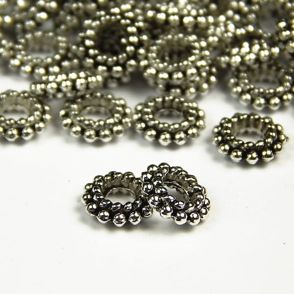 25/50 Pcs - 8x3mm Tibetan Style Spacer Beads - Silver - Donut Beads - Spacers - Metal Spacer Beads - Jewelry Supplies