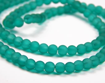 15 Inch Strand - 4mm Round Sea Green Frosted Sea Glass Beads - Glass Beads - Matte Beads - Spacer Beads - Jewelry Supplies