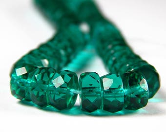 20 Pcs - 5x8mm Transparent Deep Emerald Faceted Czech Glass Disc Beads - Rondelle Beads - Spacer Beads - Jewelry Supplies