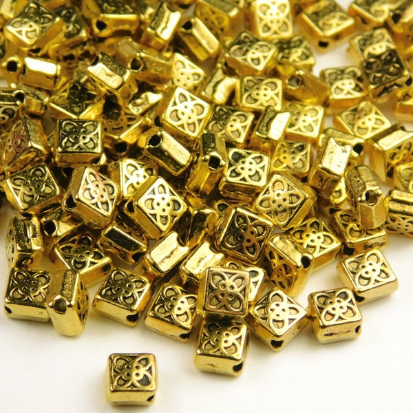 50 Pieces - 6x6.5x3mm Antique Gold Square Celtic Spacer Beads - Metal Spacer Beads - Jewelry Supplies - Craft Supplies