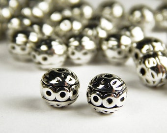 10/25 Pcs - 8mm Round Antique Silver Metal Spacer Beads -Silver Spacers - Spacer Beads - Jewelry Supplies - Craft Supplies