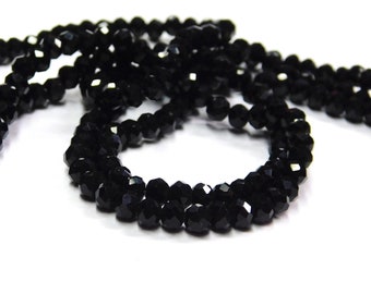 15 Inch Strand - 4x3mm Faceted Transparent Glass Rondelle Beads - Black - Glass Beads - Spacer Beads - Jewelry Supplies