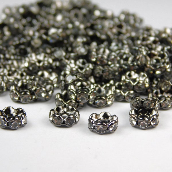 50 Pcs - 6x2.5mm Wavy Edge Gunmetal Crystal Rondelle Spacer Beads - Gunmetal Rhinestone Spacer - Metal Spacer Beads - Jewelry Supplies