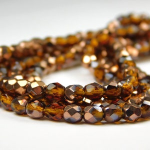 50 Pcs - 4mm Faceted Czech Glass Beads - Copper Plated Topaz - Czech Glass - Spacer Beads - Jewelry Supplies - Craft Supplies