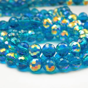 20 Inch Strand - 8mm Faceted Electroplated Glass Beads - Turquoise Blue AB - Glass Beads - Jewelry Supplies - Craft Supplies