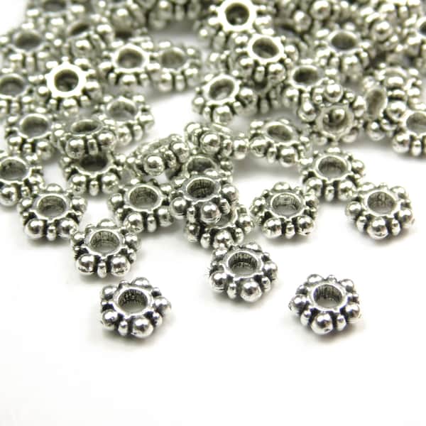 100 Pcs - 5.8x2.2mm Antique Silver Spacer Beads - Daisy Spacer - Metal Spacer Beads - Jewelry Supplies - Craft Supplies
