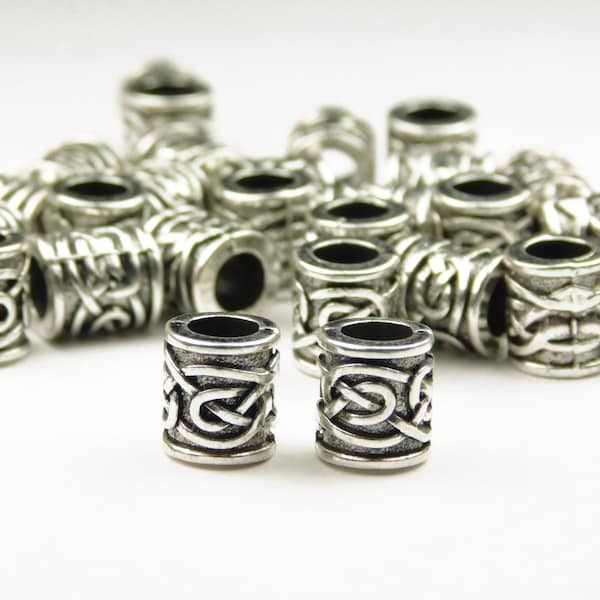 10 Pcs - 9x8mm Antique Silver Celtic Spacer Beads - Large Hole - Column - Spacers - Metal Spacer Beads - Jewelry Supplies - Craft Supplies