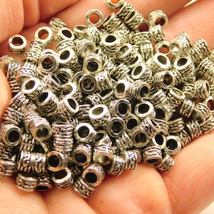 50 Pcs - 5x3mm Antique Silver Metal Spacer Beads - Tube Beads - Column Beads - Spacer Beads - Jewelry Supplies - Craft Supplies