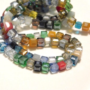 14 Inch Strand - 4mm Faceted Colorful AB Mix Electroplated Glass Cube Beads - Cube Spacer - Square Beads - Jewelry Supplies