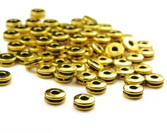 40 Pcs - 6x2.5mm Antique Gold Metal Spacer Beads - Donut Spacer - Heishi - Spacer Beads - Jewelry Supplies - Craft Supplies