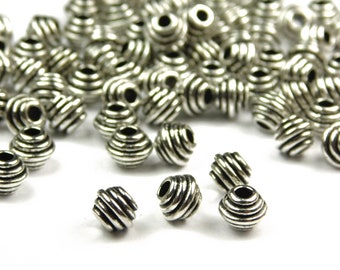 30 Pcs - 6.5x5mm Antique Silver Metal Spacer Beads - Bicone - Silver Beads - Spacer Beads - Jewelry Supplies