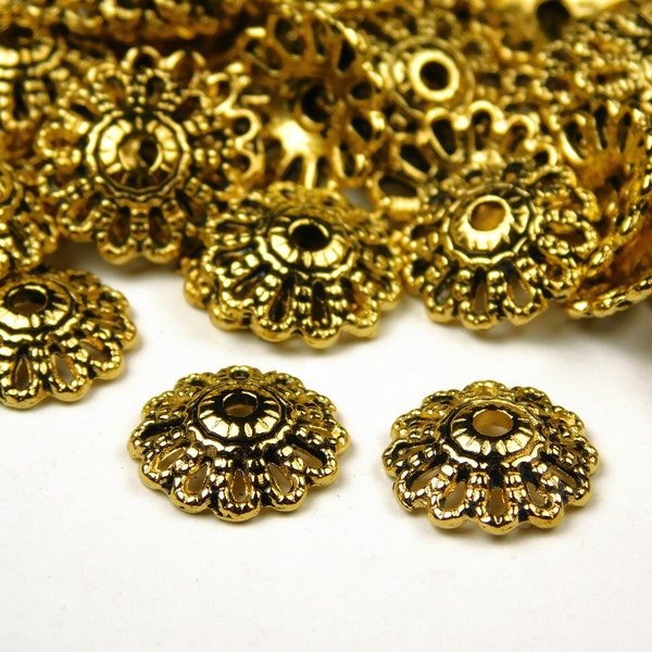 25 Pcs - 12x3mm Antique Gold Bead Caps - Gold Findings - Bead Caps - End Caps - Jewelry Supplies - Craft Supplies