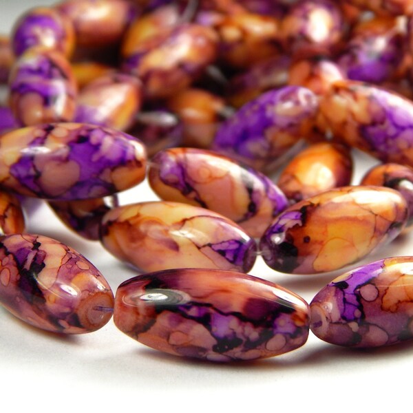 7 or 15 Inch Strand - 22x10mm Multicolor Marble Picasso Oval Glass Rice Beads - Glass Beads - Jewelry Supplies - Craft Supplies