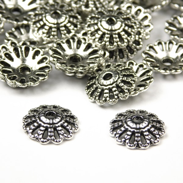 25 Pcs - 12x3mm Antique Silver Bead Caps - Silver Findings - Bead Caps - End Caps - Jewelry Supplies - Craft Supplies