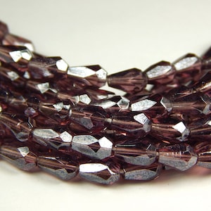 50 Pcs - 5x7mm Faceted Czech Glass Drop Beads - Amethyst Luster - Czech Glass - Glass Drop Beads - Jewelry Supplies - Craft Supplies