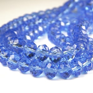 15-1/2 Inch Strand - 8x6mm Faceted Transparent Glass Rondelle Beads - Cornflower Blue - Glass Beads - Spacer Beads - Jewelry Supplies