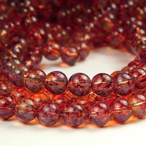 15 Inch Strand - 8mm Round Multicolor Red Transparent Marble Glass Beads - Glass Beads - Jewelry Supplies - Craft Supplies