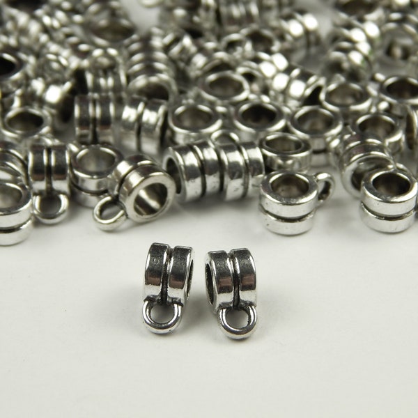 25/50 Pcs - 9x4mm Antique Silver Bail Beads - Silver Findings - Slider - Bail Charm Bead - Metal Spacer Bead - Jewelry Supplies